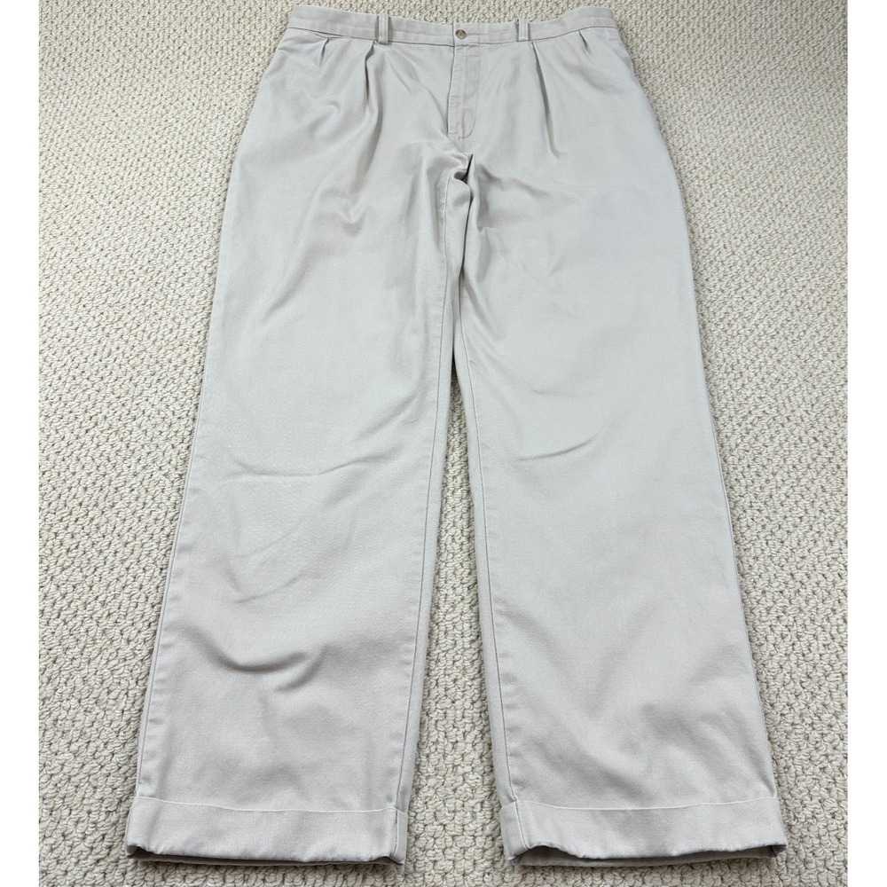 Vtg Polo Ralph Lauren Pants Fits Mens 38x33 Beige Pleated Baggy Cuffed Trouser